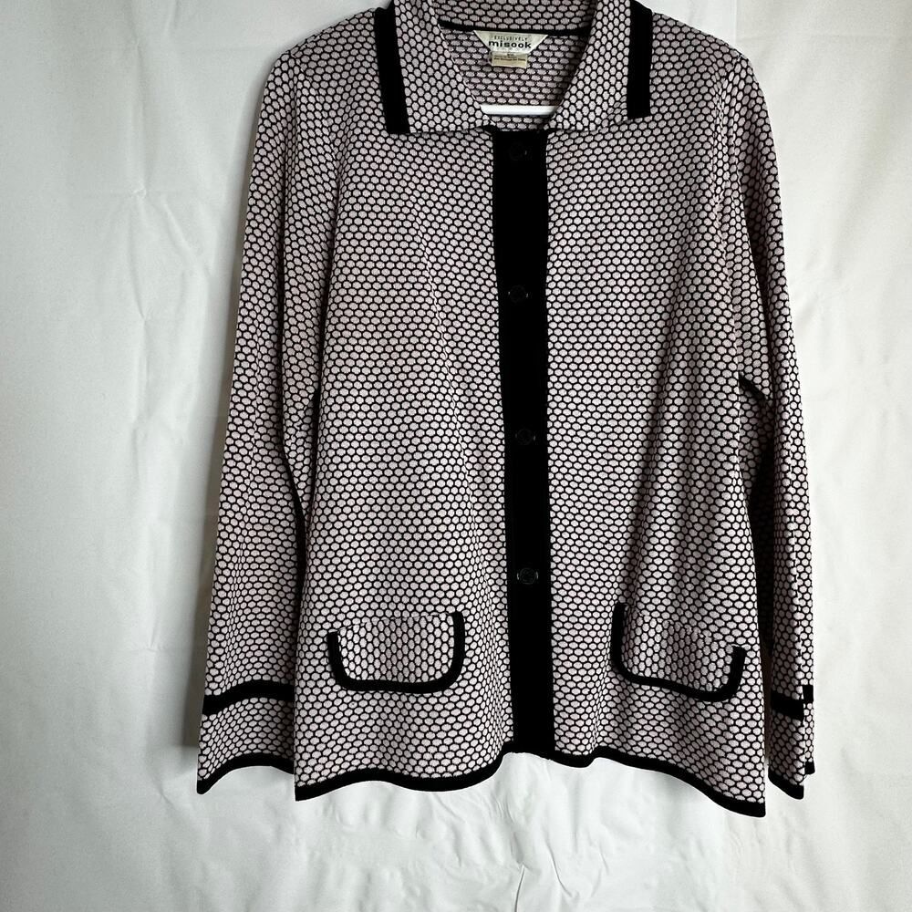 Exclusively Misook Cardigan Women XS  Pink Black HoneyComb Button Up Acrylic
